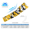 Athletic sports compression arm sleeve for youth and adult football, basketball, baseball, and softball printed with digicamo black, yellow, and white colors. 
