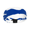 Athletic sports sweatband wide headband for youth and adult football, basketball, baseball, softball, gym workout, printed with royal blue and white colors. 