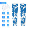 Athletic sports compression arm sleeve for youth and adult football, basketball, baseball, and softball printed with camo light blue, white, and gray colors. 