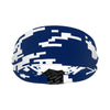 Athletic sports sweatband wide headband for youth and adult football, basketball, baseball, softball, gym workout, printed with navy blue and white colors. 