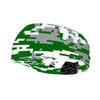 Athletic sports sweatband wide headband for youth and adult football, basketball, baseball, softball, gym workout, printed with green, grey, and white colors.