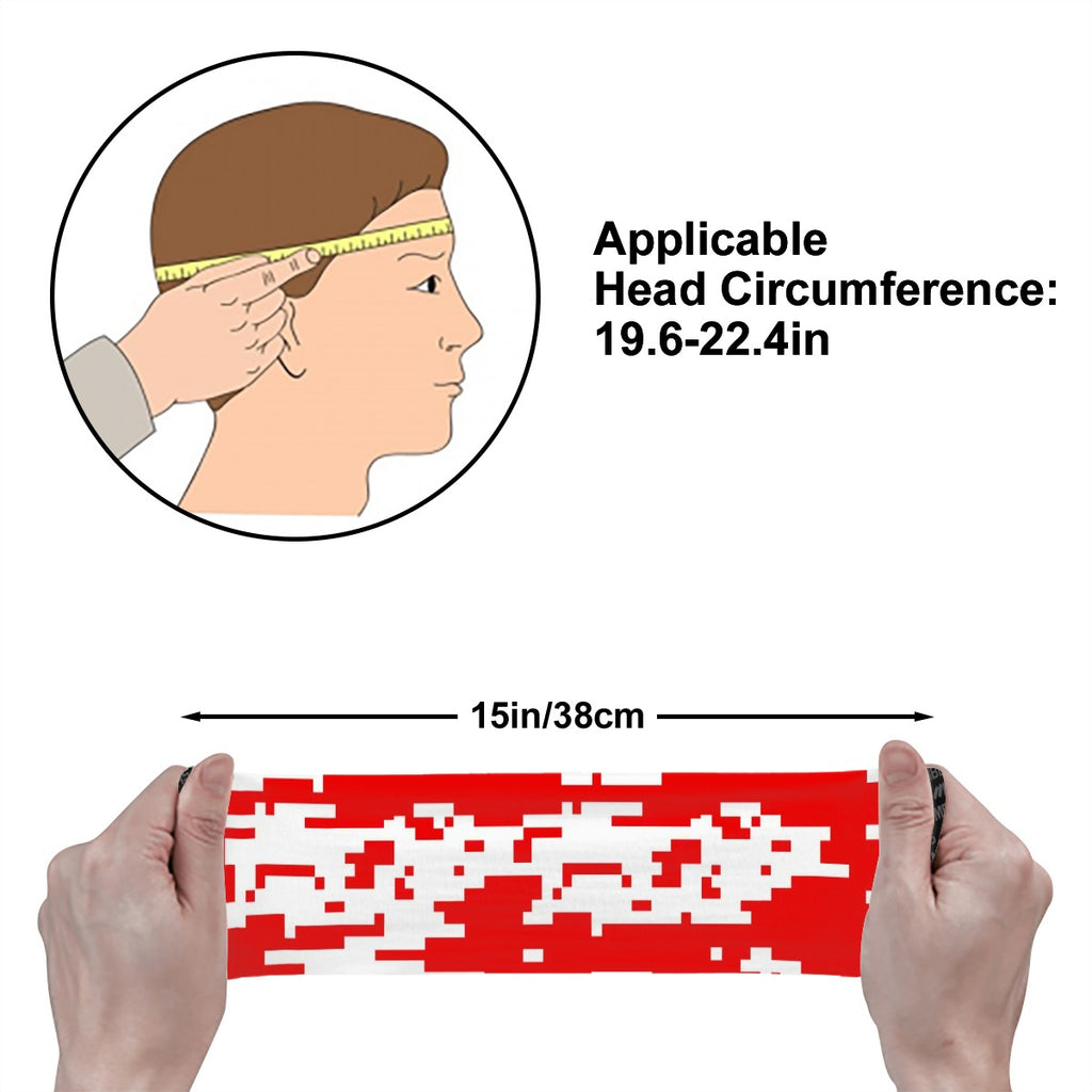 Athletic sports sweatband wide headband for youth and adult football, basketball, baseball, softball, gym workout, printed with red, and white colors. 
