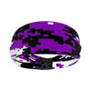 Athletic sports sweatband wide headband for youth and adult football, basketball, baseball, softball, gym workout, printed with purple, black, and white colors. 