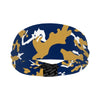 Athletic sports sweatband wide headband for youth and adult football, basketball, baseball, softball, gym workout, printed with navy blue, gold, and white colors. 