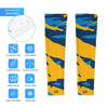 Athletic sports compression arm sleeve for youth and adult football, basketball, baseball, and softball printed with predator blue, light blue, and yellow colors. 