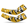 Athletic sports compression arm sleeve for youth and adult football, basketball, baseball, and softball printed with digicamo black, yellow, and white colors. 