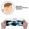Athletic sports sweatband wide headband for youth and adult football, basketball, baseball, softball, gym workout, printed with blue, black, and white colors. 
