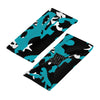 Athletic sports sweatband wide headband for youth and adult football, basketball, baseball, softball, gym workout, printed with turquoise, black, and white colors. 