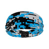 Athletic sports sweatband wide headband for youth and adult football, basketball, baseball, softball, gym workout, printed with blue, gray, and black colors.