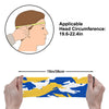 Athletic sports sweatband wide headband for youth and adult football, basketball, baseball, softball, gym workout, printed with blue, yellow, and white colors. 