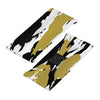 Athletic sports sweatband wide headband for youth and adult football, basketball, baseball, softball, gym workout, printed with black, gold, and white colors. 