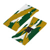 Athletic sports sweatband wide headband for youth and adult football, basketball, baseball, softball, gym workout, printed with green, gold, and white colors.