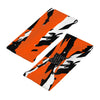 Athletic sports sweatband wide headband for youth and adult football, basketball, baseball, softball, gym workout, printed with orange, black, and white colors. 