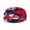 Athletic sports sweatband wide headband for youth and adult football, basketball, baseball, softball, gym workout, printed with navy blue, red, and white colors.