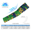 Athletic sports compression arm sleeve for youth and adult football, basketball, baseball, and softball printed with digicamo navy blue, gold, and green colors. 