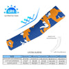 Athletic sports compression arm sleeve for youth and adult football, basketball, baseball, and softball printed with camo royal blue, orange, and white colors. 