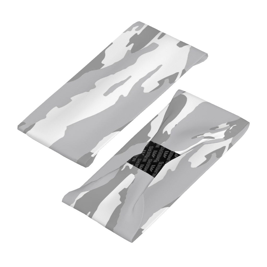 Athletic sports sweatband wide headband for youth and adult football, basketball, baseball, softball, gym workout, printed with grey and white colors.