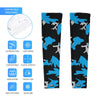 Athletic sports compression arm sleeve for youth and adult football, basketball, baseball, and softball printed with camo black, light blue, and gray colors. 