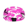 Athletic sports sweatband wide headband for youth and adult football, basketball, baseball, softball, gym workout, printed with pink, white, and black colors. 
