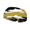 Athletic sports sweatband wide headband for youth and adult football, basketball, baseball, softball, gym workout, printed with black, gold, and white colors. 
