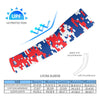 Athletic sports compression arm sleeve for youth and adult football, basketball, baseball, and softball printed with digicamo royal blue, red, and white colors.