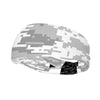 Athletic sports sweatband wide headband for youth and adult football, basketball, baseball, softball, gym workout, printed with grey and white colors.