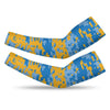 Athletic sports compression arm sleeve for youth and adult football, basketball, baseball, and softball printed with digicamo light blue, powder blue, and yellow colors.   