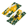Athletic sports sweatband wide headband for youth and adult football, basketball, baseball, softball, gym workout, printed with yellow, white, and green colors. 
