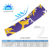 Athletic sports compression arm sleeve for youth and adult football, basketball, baseball, and softball printed with camo  yellow, purple, and white.