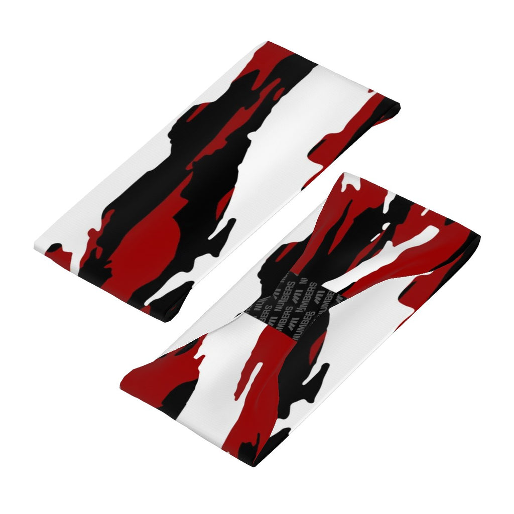 Athletic sports sweatband wide headband for youth and adult football, basketball, baseball, softball, gym workout, printed with maroon, white, and black colors. 