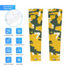 Athletic sports compression arm sleeve for youth and adult football, basketball, baseball, and softball printed with camo green, yellow, white