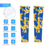 Athletic sports compression arm sleeve for youth and adult football, basketball, baseball, and softball printed with camo blue, yellow, and white colors. 