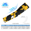 Athletic sports compression arm sleeve for youth and adult football, basketball, baseball, and softball printed with camo black, yellow, and white colors. 