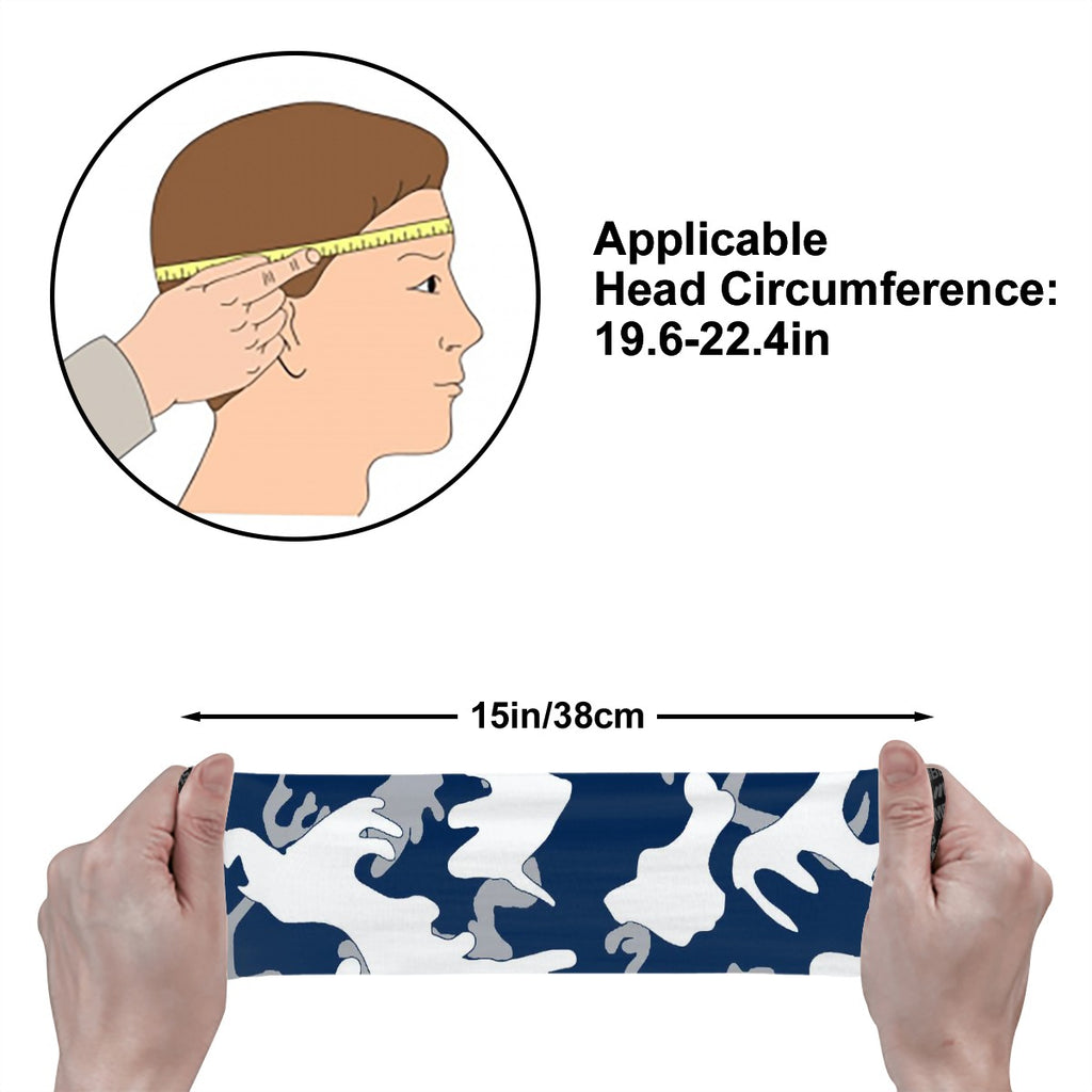 Athletic sports sweatband wide headband for youth and adult football, basketball, baseball, softball, gym workout, printed with navy blue, gray,  and white colors