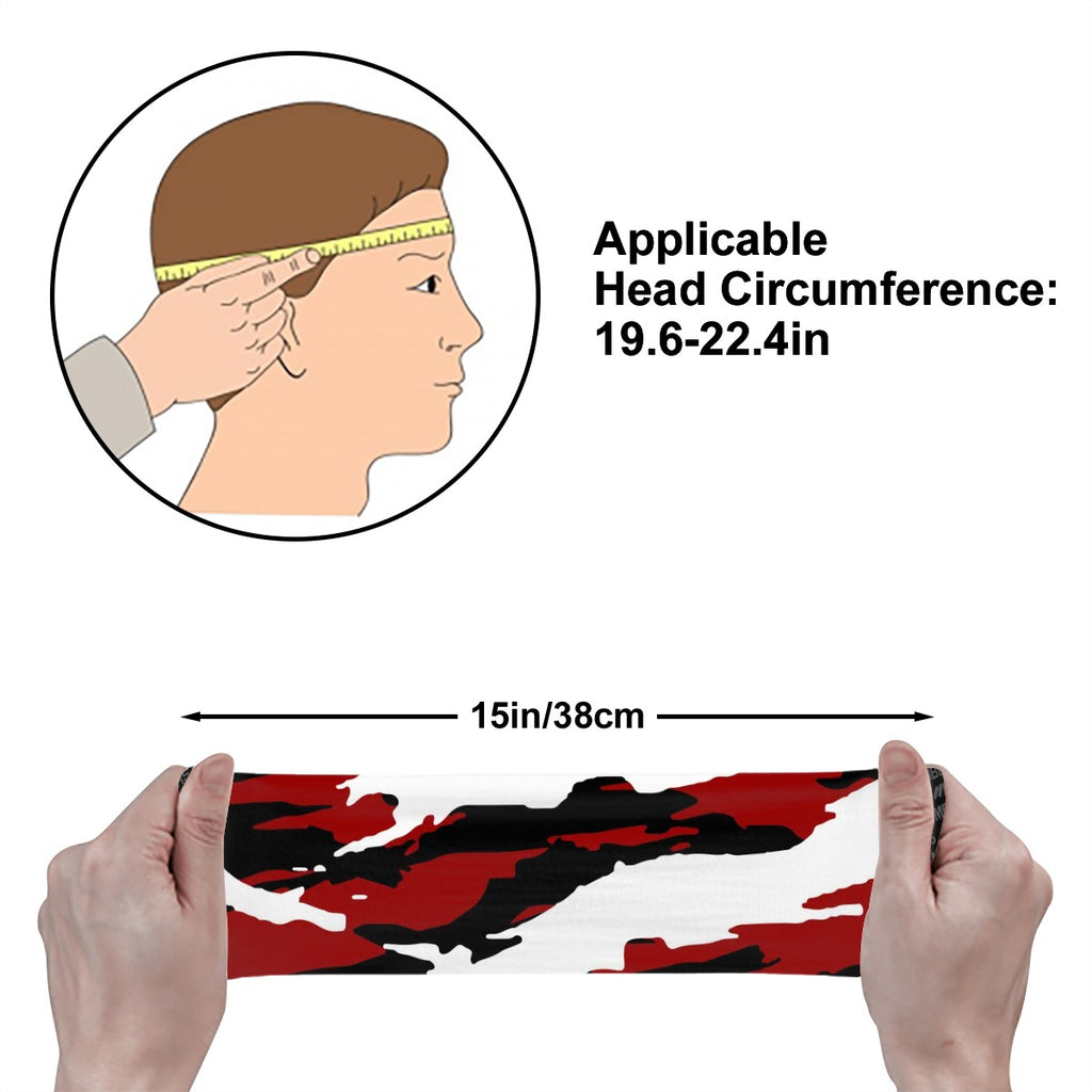 Athletic sports sweatband wide headband for youth and adult football, basketball, baseball, softball, gym workout, printed with maroon, white, and black colors. 