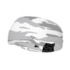 Athletic sports sweatband wide headband for youth and adult football, basketball, baseball, softball, gym workout, printed with grey and white colors.