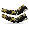 Athletic sports compression arm sleeve for youth and adult football, basketball, baseball, and softball printed with camo black, gold, and white colors. 
