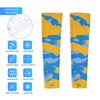 Athletic sports compression arm sleeve for youth and adult football, basketball, baseball, and softball printed with predator light blue, powder blue, and yellow colors.