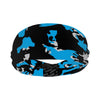 Athletic sports sweatband wide headband for youth and adult football, basketball, baseball, softball, gym workout, printed with blue, gray, and black colors.
