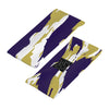 Athletic sports sweatband wide headband for youth and adult football, basketball, baseball, softball, gym workout, printed with purple, gold, and white colors. 