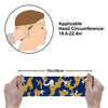 Athletic sports sweatband wide headband for youth and adult football, basketball, baseball, softball, gym workout, printed with navy blue, gold, and white colors. 