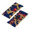 Athletic sports sweatband wide headband for youth and adult football, basketball, baseball, softball, gym workout, printed with navy blue, red, and gold colors. 