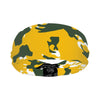 Athletic sports sweatband wide headband for youth and adult football, basketball, baseball, softball, gym workout, printed with yellow, green and white colors
