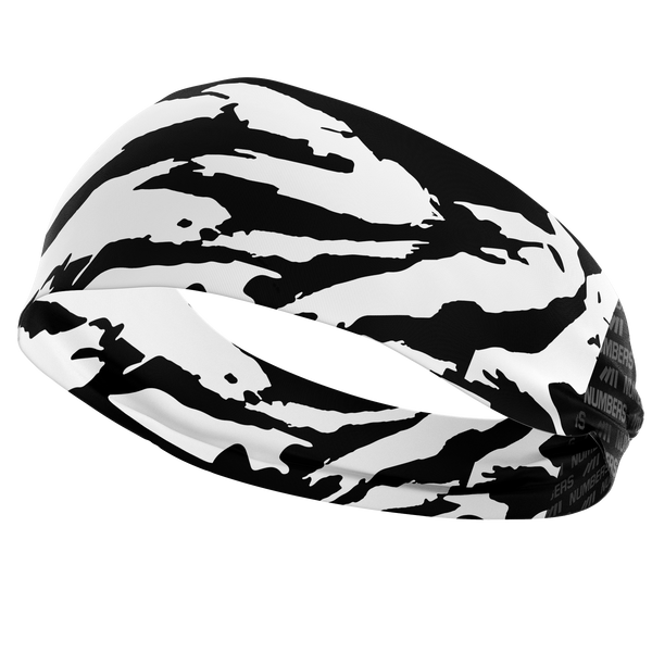 Athletic sports sweatband wide headband for youth and adult football, basketball, baseball, softball, gym workout, printed with black and white colors