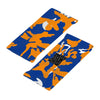 Athletic sports sweatband wide headband for youth and adult football, basketball, baseball, softball, gym workout, printed with royal blue, orange, and white colors. 