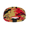 Athletic sports sweatband wide headband for youth and adult football, basketball, baseball, softball, gym workout, printed with red, gold, and black colors. 