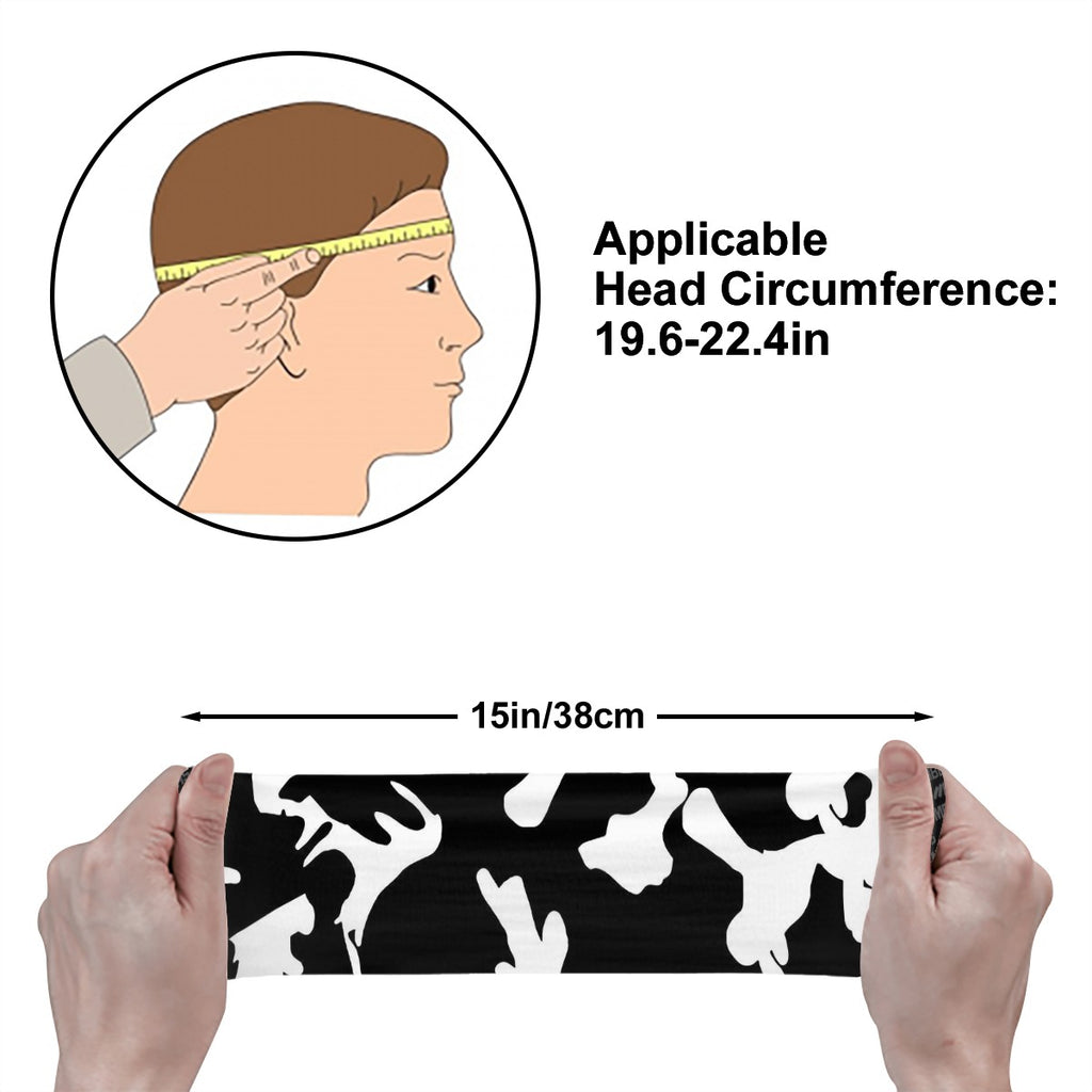 Athletic sports sweatband wide headband for youth and adult football, basketball, baseball, softball, gym workout, printed with black, and white colors. 