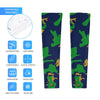 Athletic sports compression arm sleeve for youth and adult football, basketball, baseball, and softball printed with camo navy blue, gold, and green colors. 
