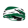 Athletic sports sweatband wide headband for youth and adult football, basketball, baseball, softball, gym workout, printed with green, white, and black colors. 