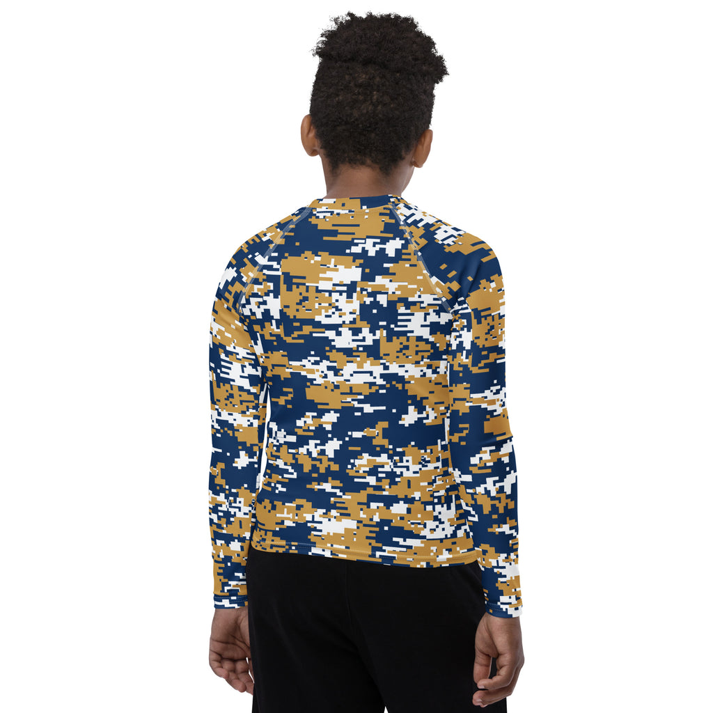 Athletic sports compression shirt for youth football, basketball, baseball, golf, softball etc similar to Nike, Under Armour, Adidas, Sleefs, printed with camouflage yellow, white, and green colors Milwaukee Brewers.  